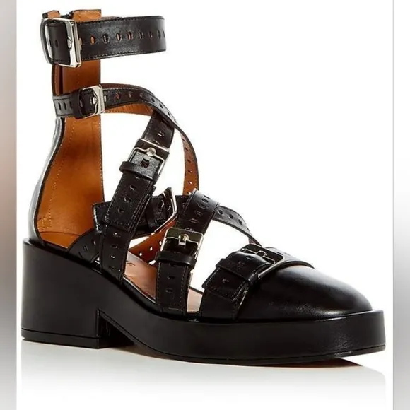 Robert Clergerie Leather Black Ballet Prim Gladiator  Platform Shoes