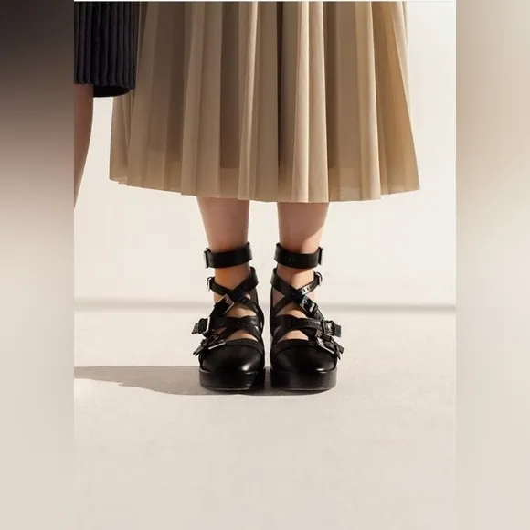 Robert Clergerie Leather Black Ballet Prim Gladiator  Platform Shoes