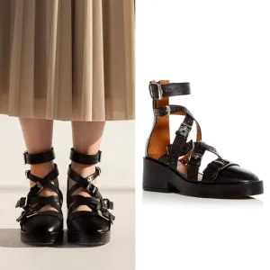 Robert Clergerie Leather Black Ballet Prim Gladiator  Platform Shoes