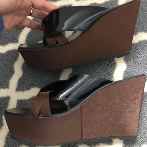 robert clergerie platform wedge sandals slides 6.5