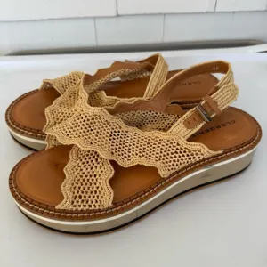 Robert Clergerie Women’s Feel Slingback Low Wedge Raffia Sandals size 40 9.5