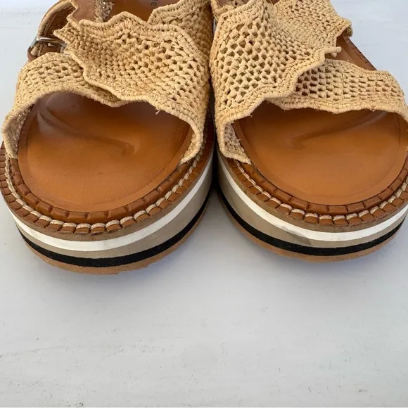 Robert Clergerie Women’s Feel Slingback Low Wedge Raffia Sandals size 40 9.5