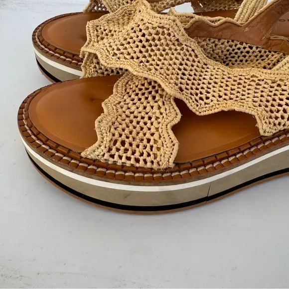 Robert Clergerie Women’s Feel Slingback Low Wedge Raffia Sandals size 40 9.5