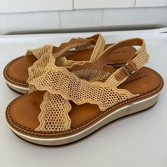 Robert Clergerie Women’s Feel Slingback Low Wedge Raffia Sandals size 40 9.5