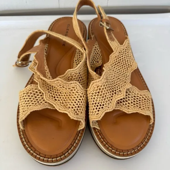 Robert Clergerie Women’s Feel Slingback Low Wedge Raffia Sandals size 40 9.5