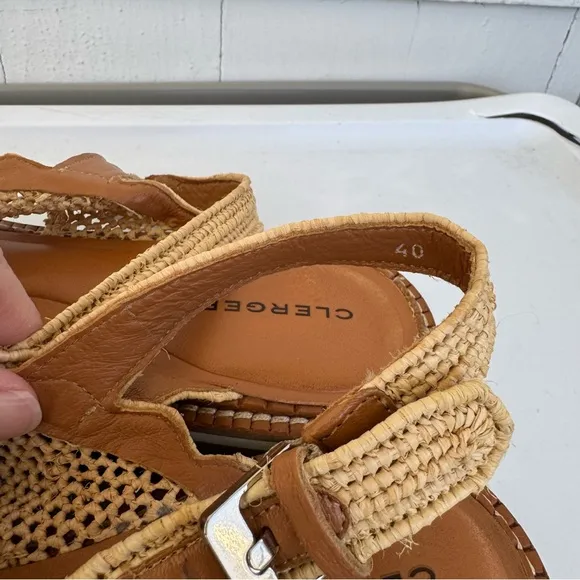 Robert Clergerie Women’s Feel Slingback Low Wedge Raffia Sandals size 40 9.5