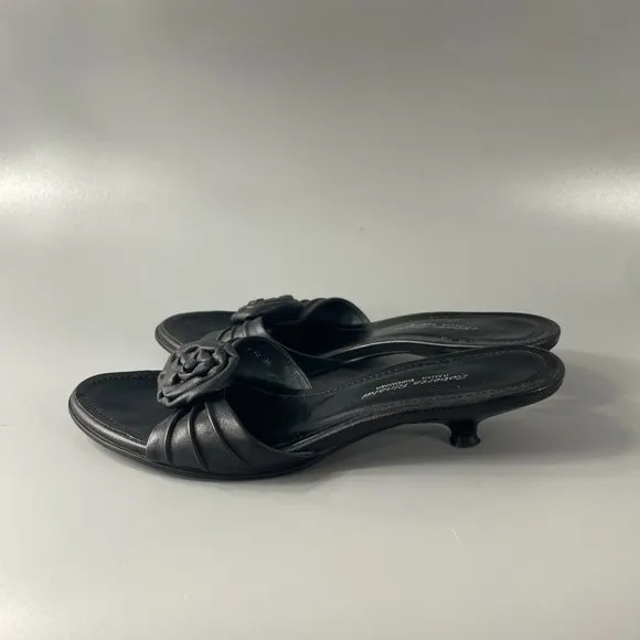 Roberta Rinaldi Black Soft Leather Kitten Heel with Flower Sandals, 36