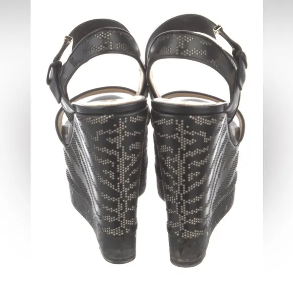 Roberto Cavalli Leather Animal Print Wedges - Size 37.5