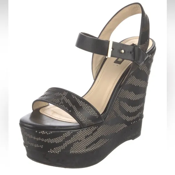 Roberto Cavalli Leather Animal Print Wedges - Size 37.5