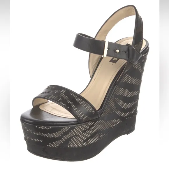 Roberto Cavalli Leather Animal Print Wedges - Size 37.5