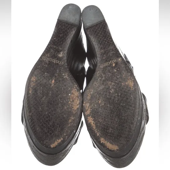 Roberto Cavalli Leather Animal Print Wedges - Size 37.5