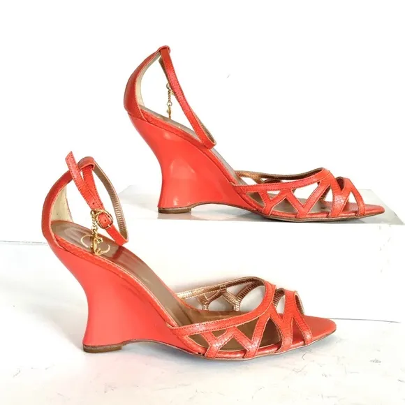 Roberto Cavalli orange snakeskin  sandals 38