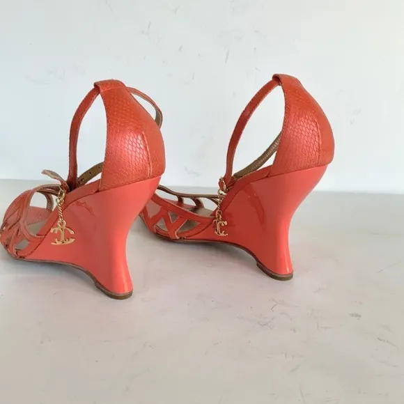 Roberto Cavalli orange snakeskin  sandals 38