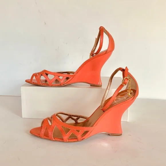 Roberto Cavalli orange snakeskin  sandals 38