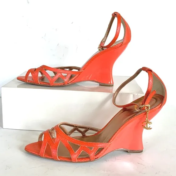 Roberto Cavalli orange snakeskin  sandals 38