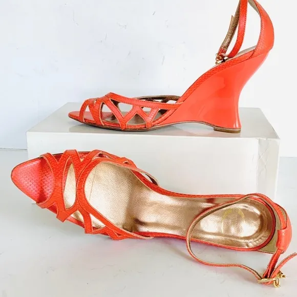 Roberto Cavalli orange snakeskin  sandals 38