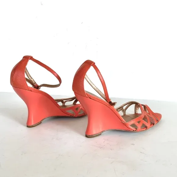 Roberto Cavalli orange snakeskin  sandals 38