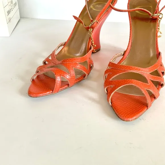 Roberto Cavalli orange snakeskin  sandals 38