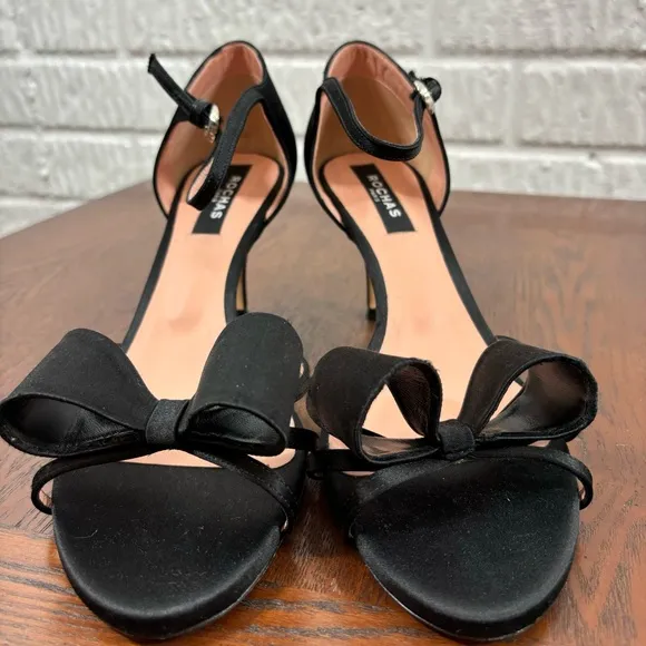 Rochas Black Satin Bow Heels 40 9