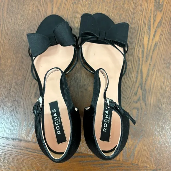 Rochas Black Satin Bow Heels 40 9