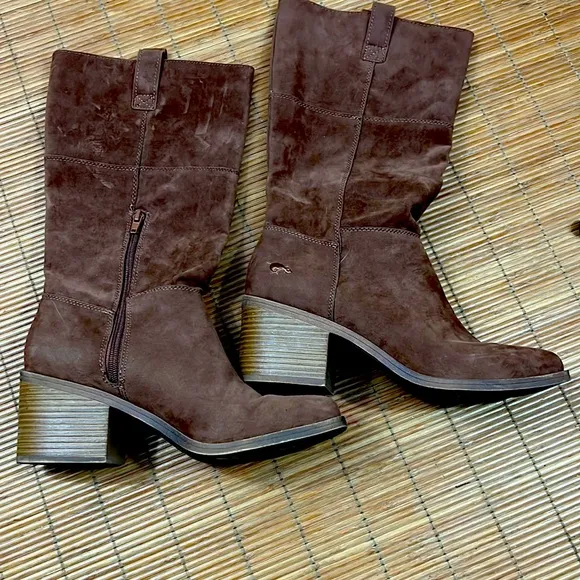 Rocket Dog Dixie Hush Brown Riding Boots - 10 M,  chunky heels, zippered at calf