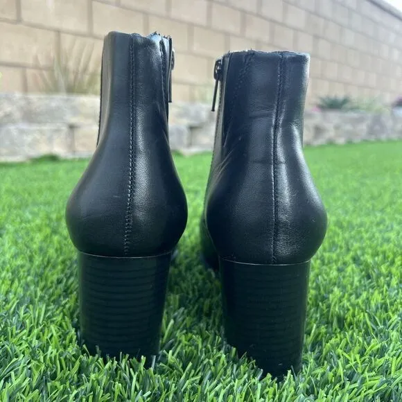 Rockport Black Leather Ankle Booties Size 9 - Zip Up, Block Heel, Comfortable