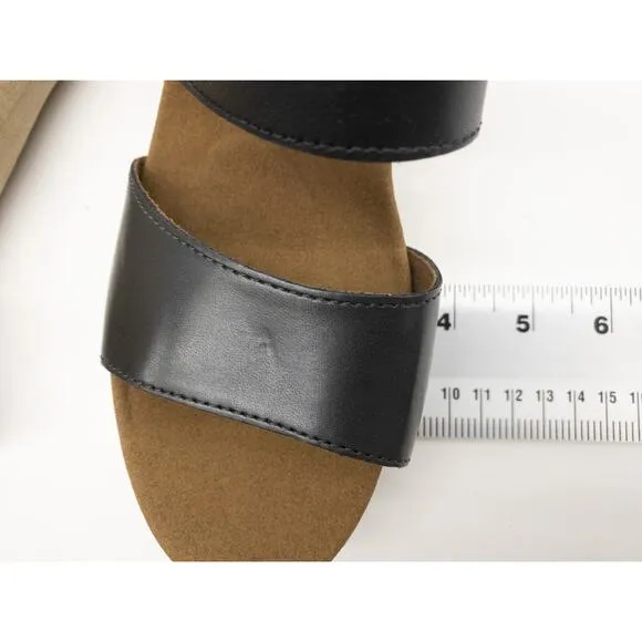 Rockport  Women's Sandals Vivianne Leather Cork Block Heel Black Two-Band 7.5
