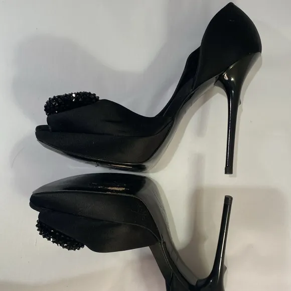 Roger Vivier black satin peep toe d’Orsay high heel evening shoes Sz 36.5