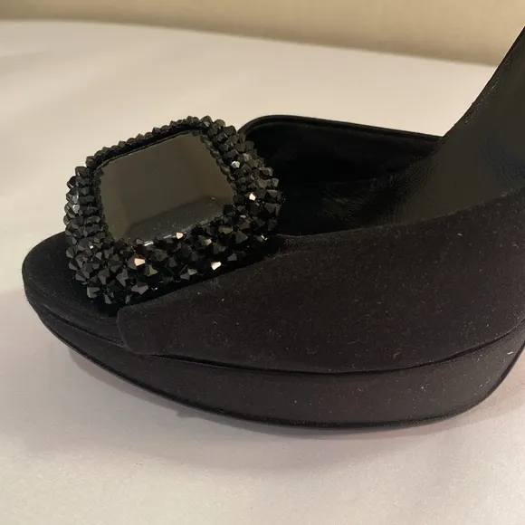 Roger Vivier black satin peep toe d’Orsay high heel evening shoes Sz 36.5