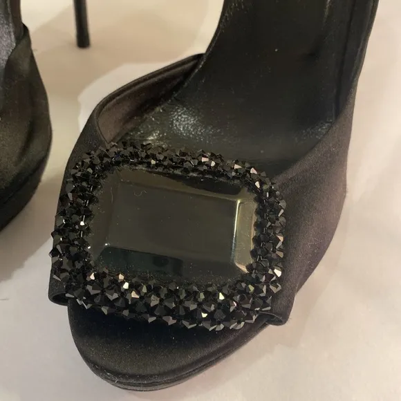 Roger Vivier black satin peep toe d’Orsay high heel evening shoes Sz 36.5