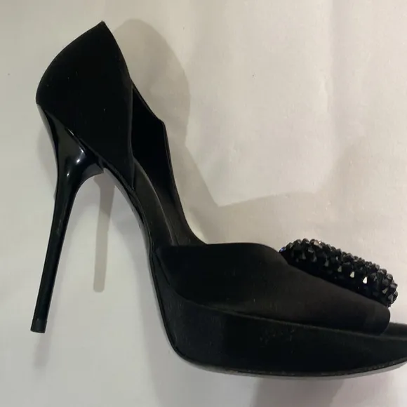 Roger Vivier black satin peep toe d’Orsay high heel evening shoes Sz 36.5