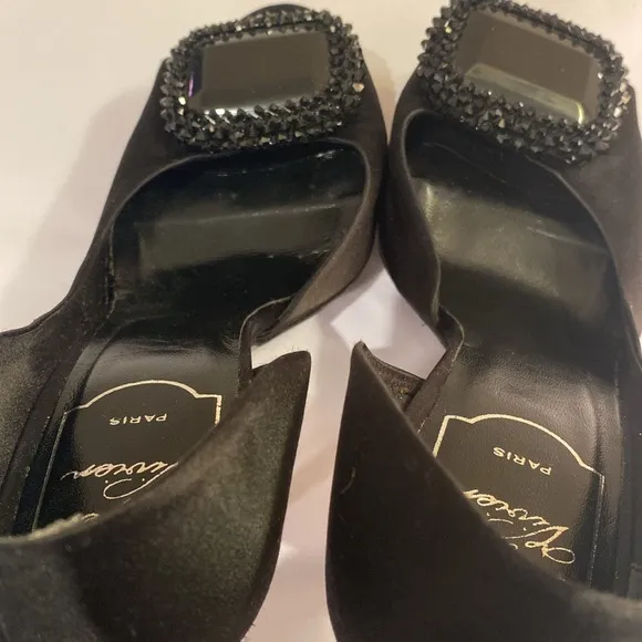 Roger Vivier black satin peep toe d’Orsay high heel evening shoes Sz 36.5