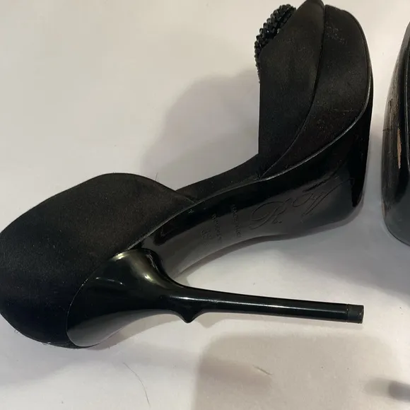 Roger Vivier black satin peep toe d’Orsay high heel evening shoes Sz 36.5