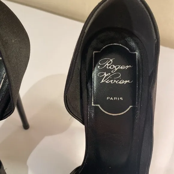Roger Vivier black satin peep toe d’Orsay high heel evening shoes Sz 36.5