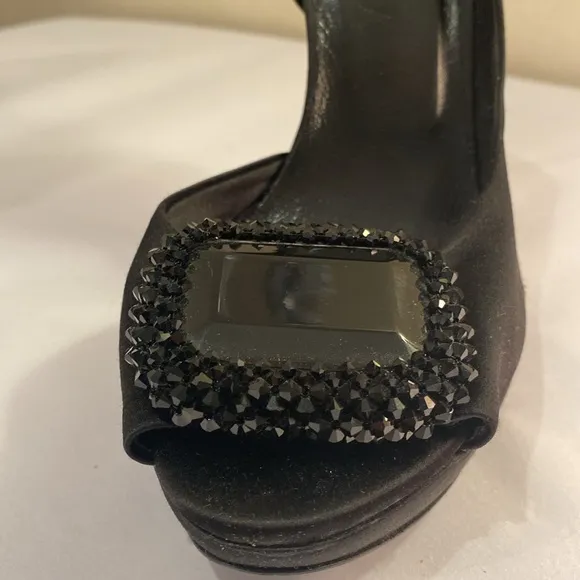 Roger Vivier black satin peep toe d’Orsay high heel evening shoes Sz 36.5