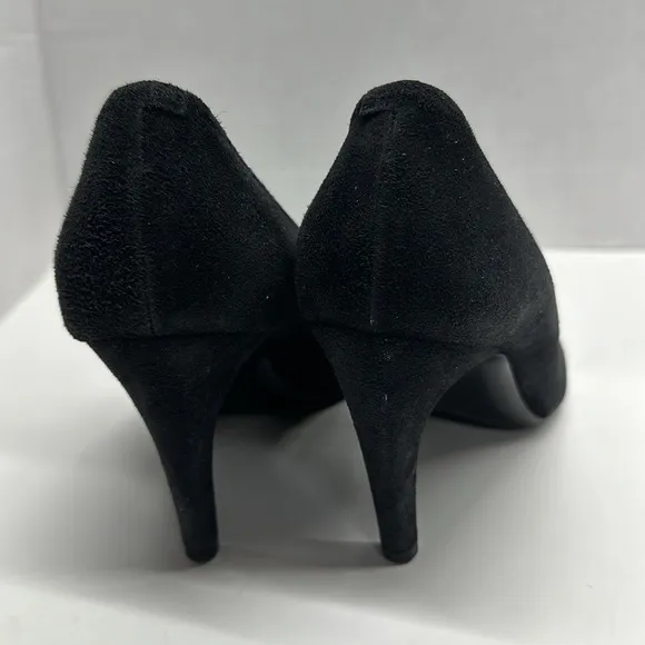 Roger Vivier High Heel Shoes Suede Pumps Round Toe Square Logo Black Size 36.5