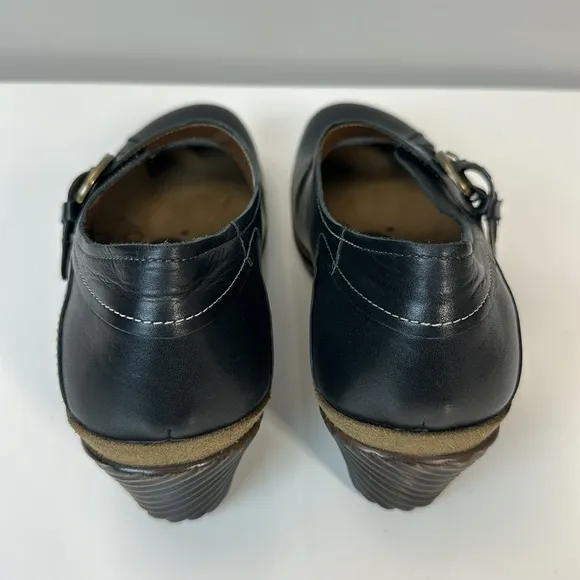 Romika Black Leather Mary Jane Wedge Heel Shoes Size 41(10-10.5)