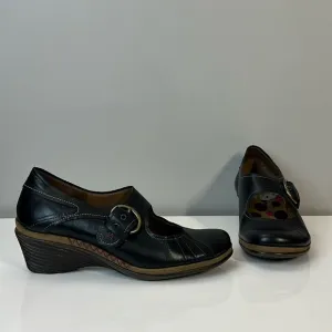Romika Black Leather Mary Jane Wedge Heel Shoes Size 41(10-10.5)