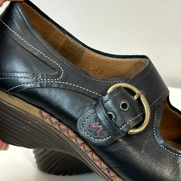 Romika Black Leather Mary Jane Wedge Heel Shoes Size 41(10-10.5)