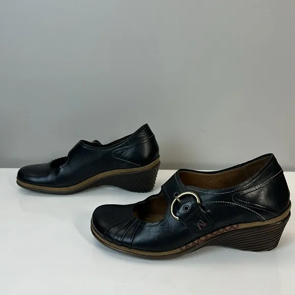 Romika Black Leather Mary Jane Wedge Heel Shoes Size 41(10-10.5)