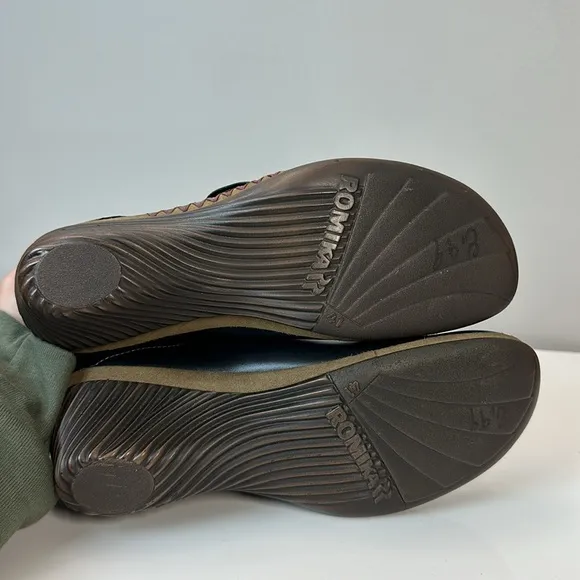 Romika Black Leather Mary Jane Wedge Heel Shoes Size 41(10-10.5)