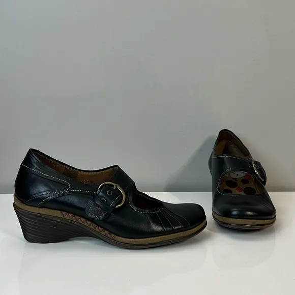 Romika Black Leather Mary Jane Wedge Heel Shoes Size 41(10-10.5)