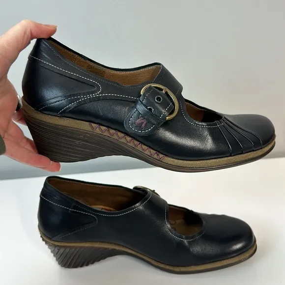 Romika Black Leather Mary Jane Wedge Heel Shoes Size 41(10-10.5)