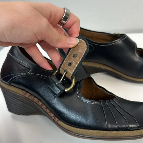 Romika Black Leather Mary Jane Wedge Heel Shoes Size 41(10-10.5)