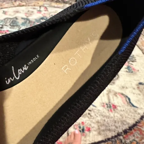 ROTHY’S HIGH POINT BLACK KNIT BLOCK HEELED SHOES 8.5