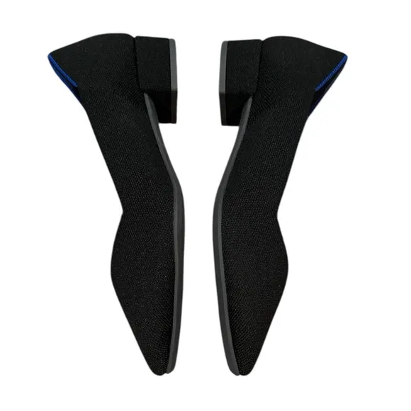 ROTHY’S HIGH POINT BLACK KNIT BLOCK HEELED SHOES 8.5