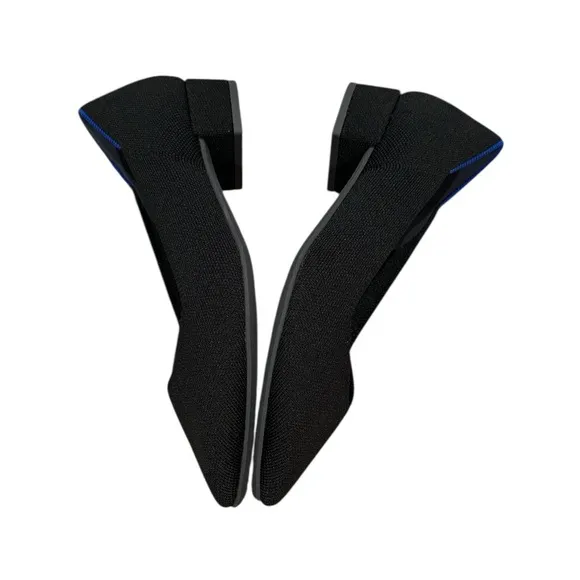 ROTHY’S HIGH POINT BLACK KNIT BLOCK HEELED SHOES 8.5