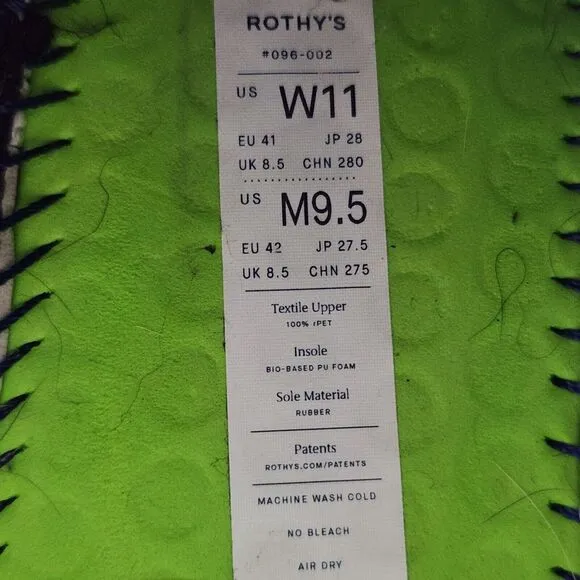 Rothys The RS02 Sneaker Men's 9.5‎ Wmn's 11 Navy Blue Comfort Laces Casual Shoes