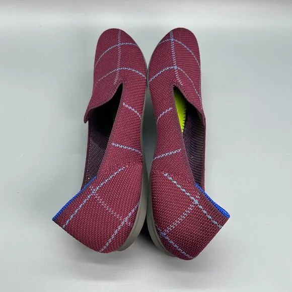 Rothy's Women's 10 Burgundy Grid Loafers Plaid Slip-On Low Top Casual Flat Shoes