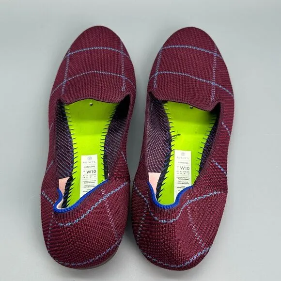 Rothy's Women's 10 Burgundy Grid Loafers Plaid Slip-On Low Top Casual Flat Shoes